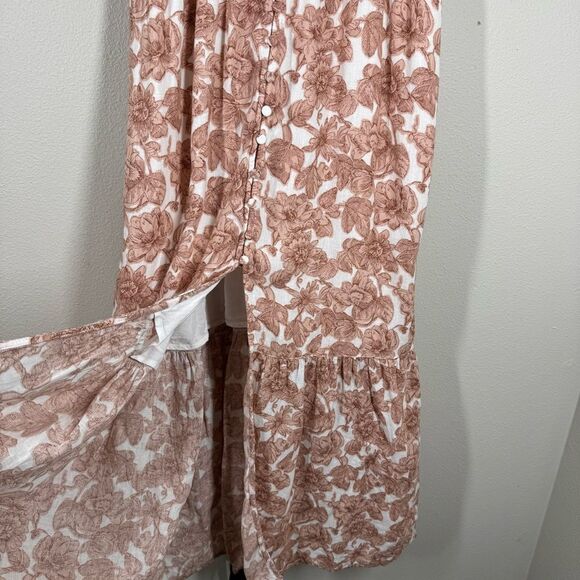 Abercrombie & Fitch Floral Button Slit Maxi Dress Linen Blend V Neck Medium - Picture 3 of 8